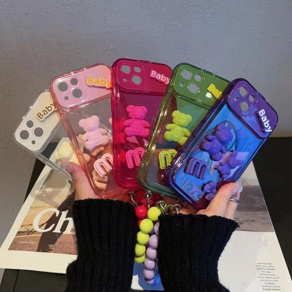 bear phone cases with mirror and hand chain